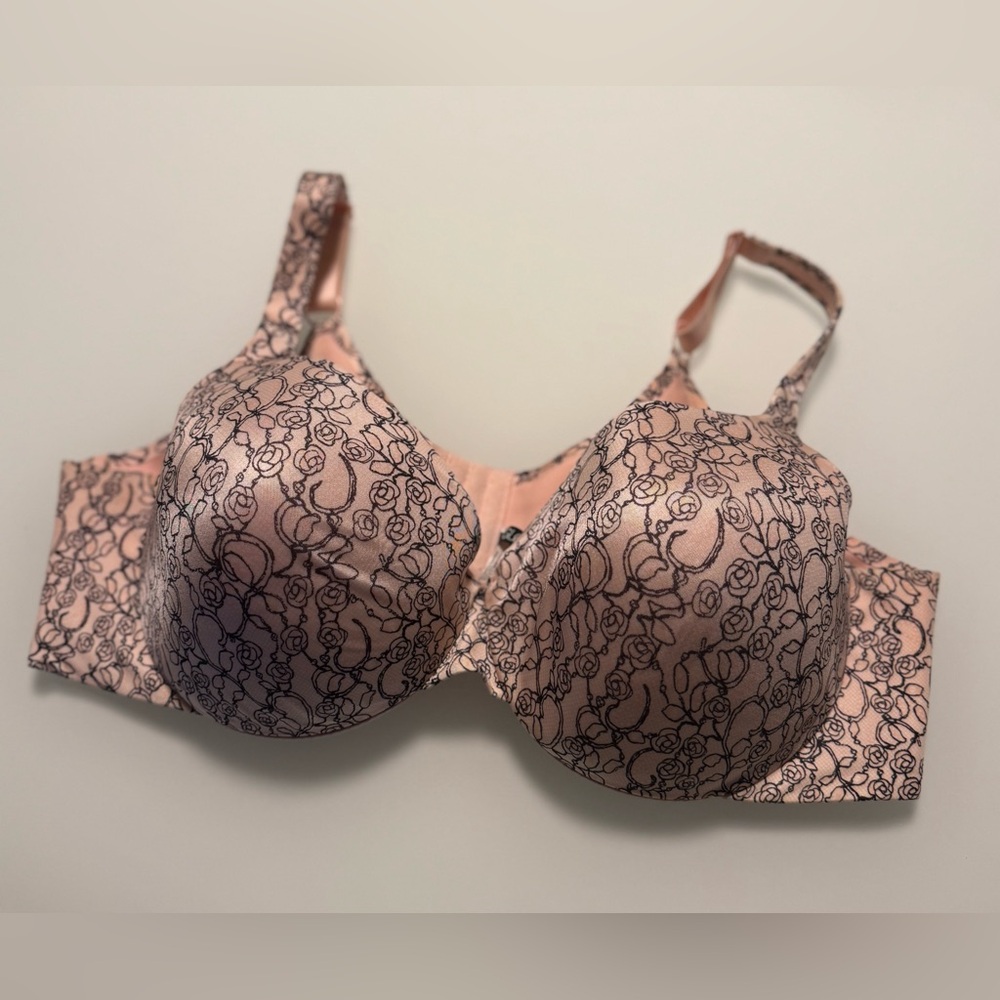 Voglio Padded Underwire T-Shirt Bra Pink Black Floral Size 44C